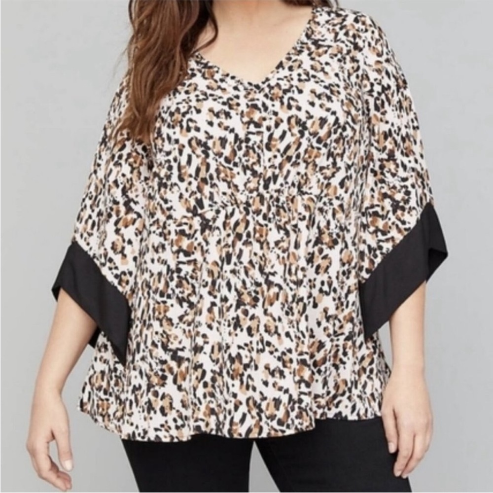 Lane Bryant Black Brown Pink Cheetah Animal Print Kimono Flowy Top Size 22/24